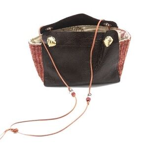 Peace of Thread Handmade Genuine Leather and Woven Brown Small Crossbody Bag